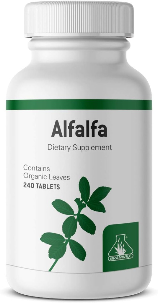 Graminex Alfalfa comprimate - non-GMO Green Superfood Supliment cu vitamine, minerale, aminoacizi - 240 comprimate