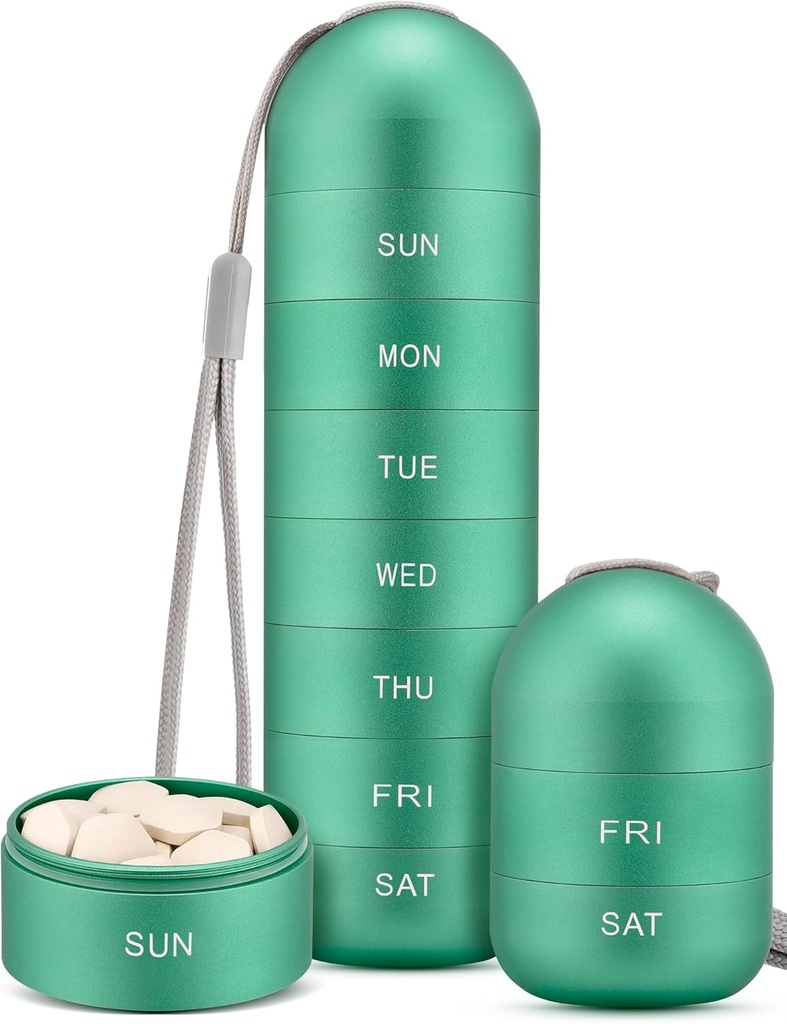 Zannaki Umezeala Metal Proof Weekly Pilula Organizator, Stackable Aluminium Aliaj BPA Drumeţii gratuite 7 zile Pilula cutie Caz impermeabil şi Compartimentare mare pentru a ţine pastile, vitamine, ulei de peşte, Suplimente