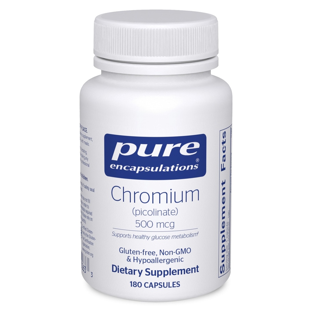 Pure Encapsulations Crom (Picolinat) 500 mcg - pentru lipide şi carbohidraţi Metabolism* - Supliment mineral - Supliment de crom de absorbţie superioară - Vegan & Gluten gratuit - 180 capsule