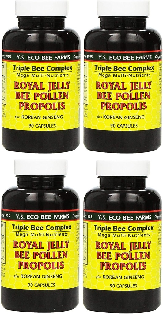 Y.S. Eco Bee Farms, (4 Pack) Royal Jelly, Bee Polen, Propolis, Plus Korean Ginseng, 90 Capsule
