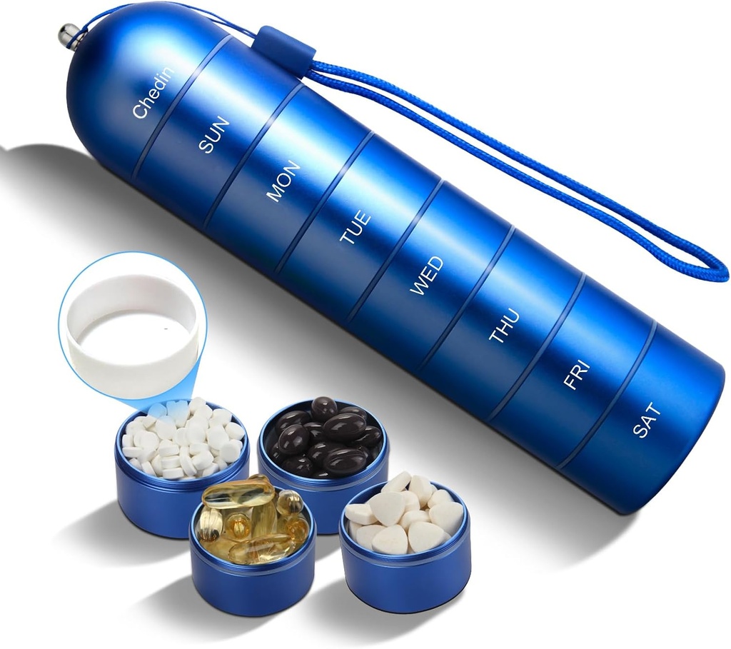 Organizator de pastile săptămânale, 7 zile cutie de pastile de capacitate foarte mare, Deținătorul de pastile Container, impermeabil și Compartiment mare pentru Holding Suplimente, Vitamine, Ulei de pește și Medicină (Blue)