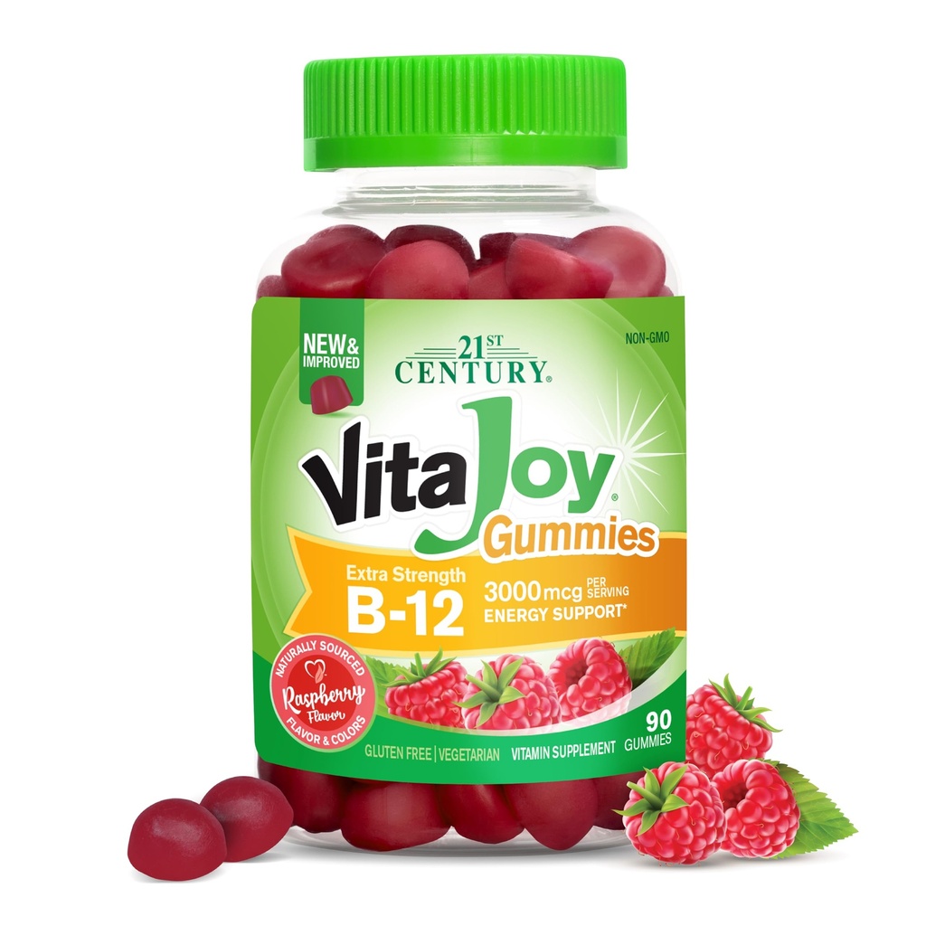 21st Century VitaJoy Extra Putere B-12 3000 mcg Gummies, Raspberry, 90 Count