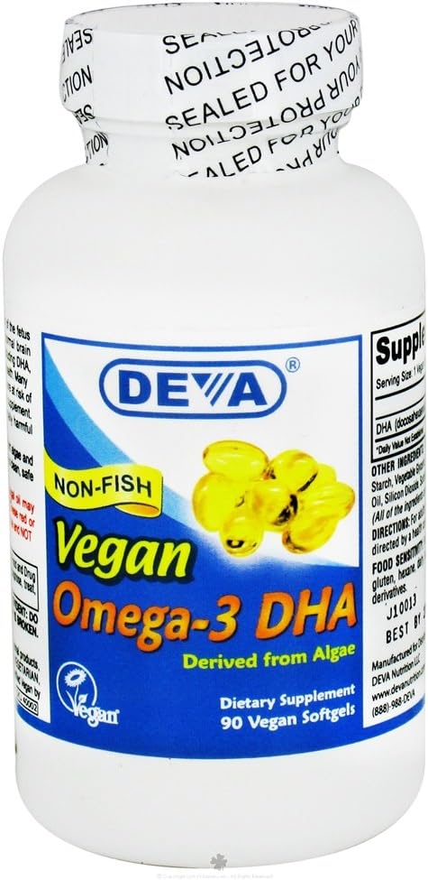 Deva Vegan Omega-3 DHA 200mg, din Algae, Non-Fish, Lansare întârziată, 90 capsule, 1-Pack
