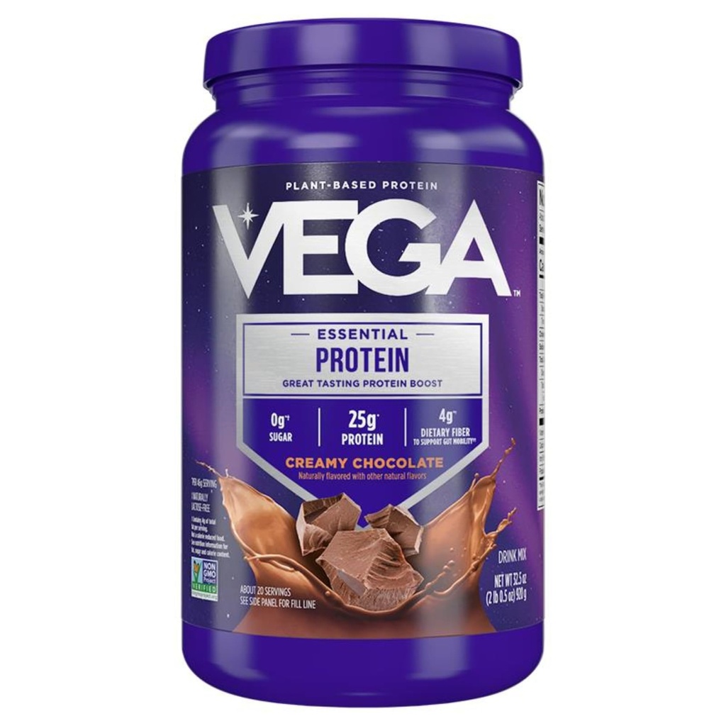 Vega Original Proteina Essentiala - 25g Proteina pe bază de plante, Cremy Ciocolata, 20 Servings, Vegan Non-GMO Drink Mix, Smoothie & Shake Ready, Gluten Free, Dairy Free, 32.5oz (Packaging May Vary)