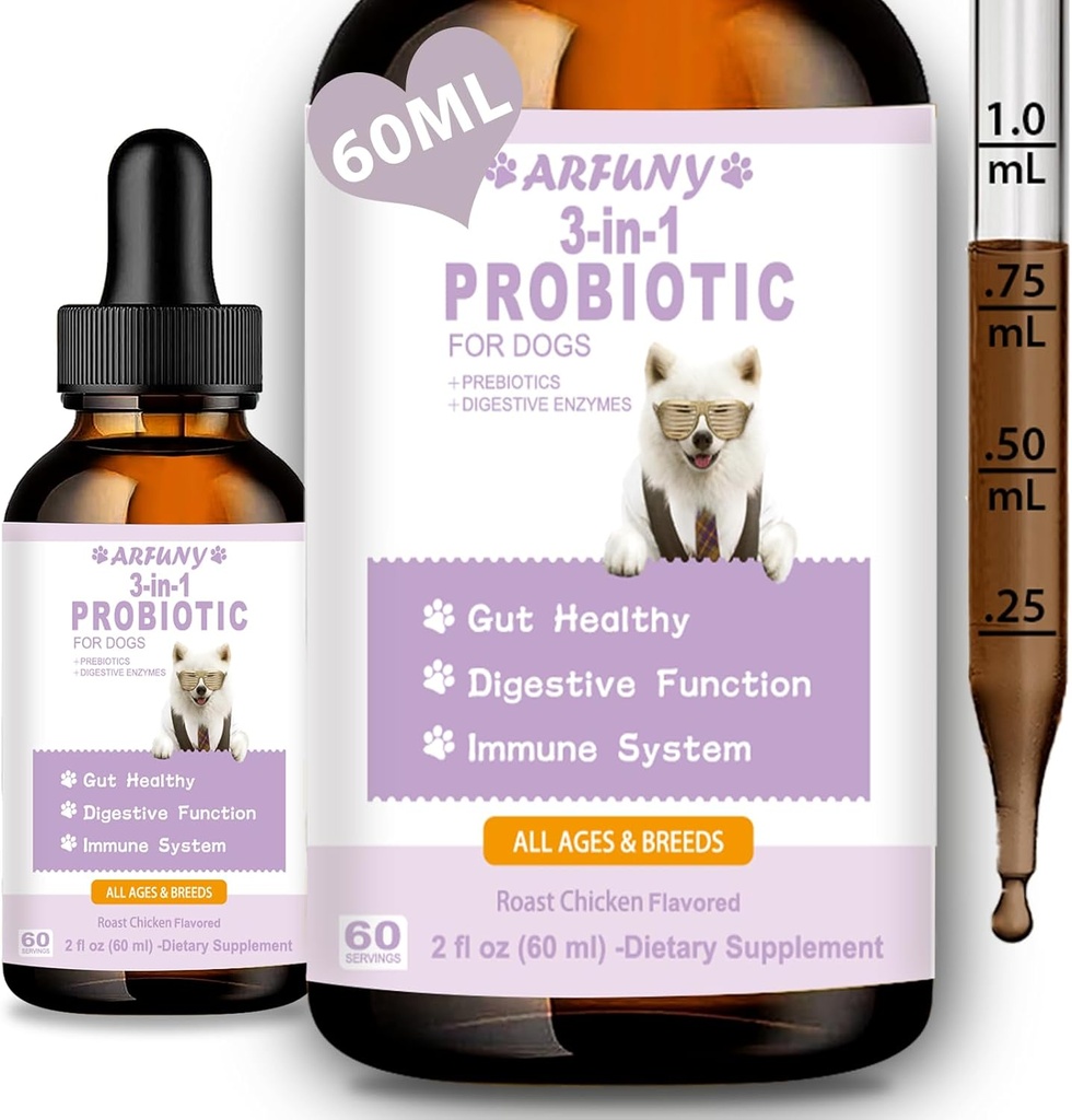 Probiotice pentru câini - Probiotice lichide pentru câini de sprijin curaj Flora, Digestive Health & Diaree- Enzime digestive canine - Alergii si mancarimi ale pielii - Aroma de pui de prajitura