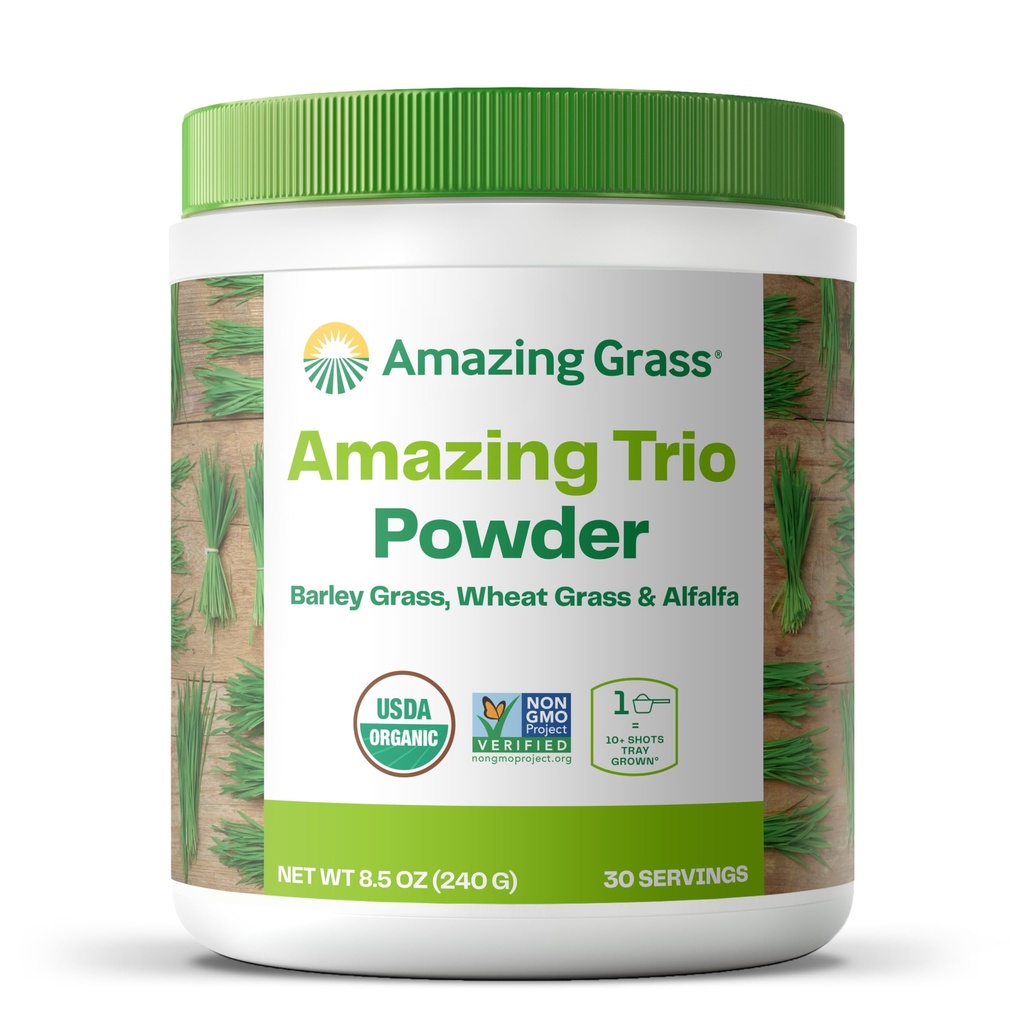 Amazing Grass Greens Trio: Greens Powder with Wheatgrass, Alfalfa, & Barley Grass, Rich Source of Clorofill, 30 Servings