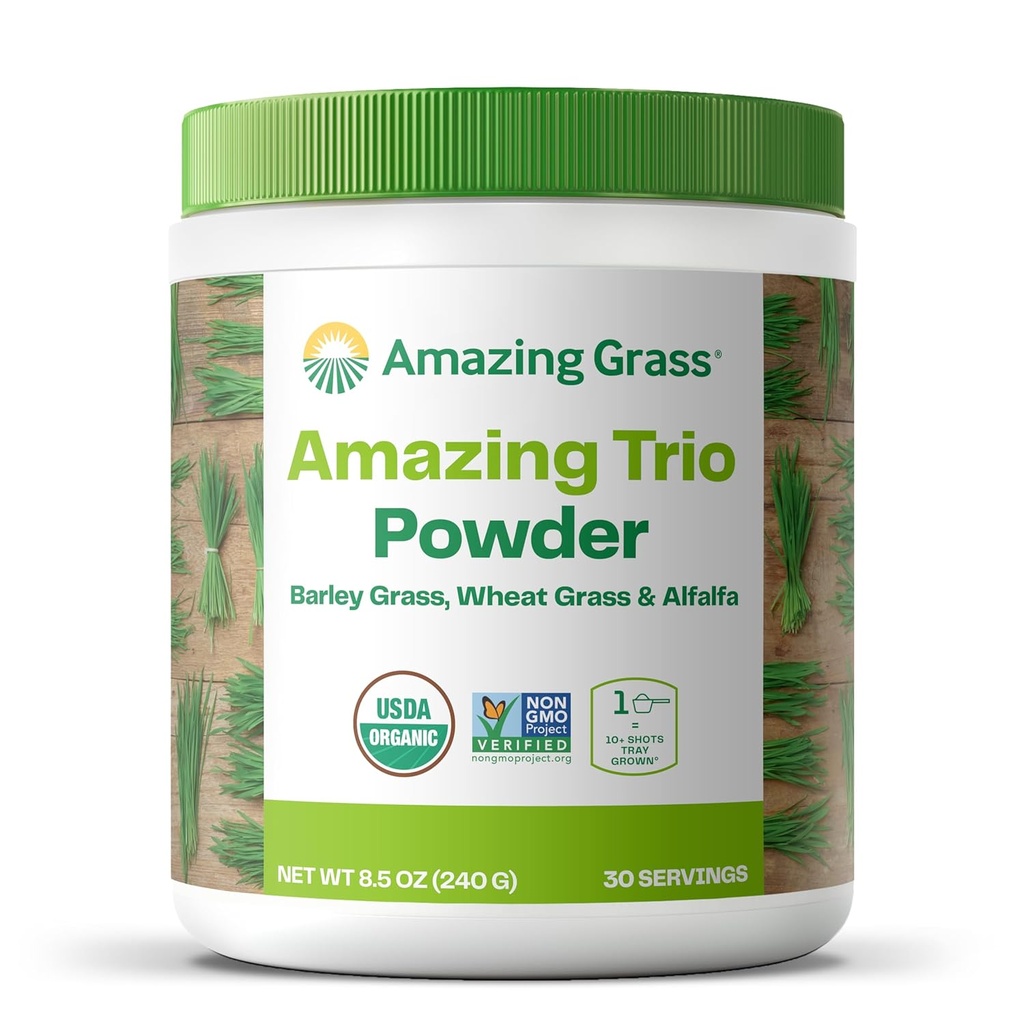 Amazing Grass Greens Trio: Greens Powder with Wheatgrass, Alfalfa, & Barley Grass, Rich Source of Clorofill, 30 Servings