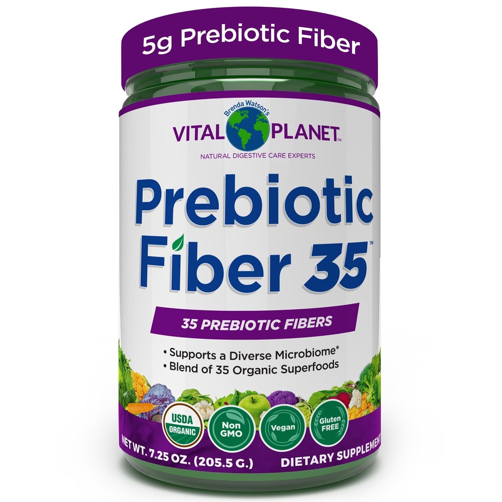 Planeta Vital - Fibră 35 Supliment de fibre diferite pulbere pentru suport alimentar și constipație ocazională cu 35 Fibre prebiotice și 35 Superalimente organice pentru a menține regulatitatea Bowel, 6.77 oz