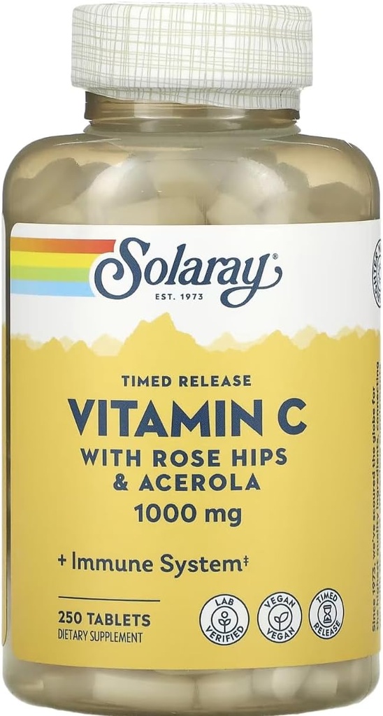 SOLARAY eliberare în timp vitamina C cu Rose HIPS & acerola, 1000 mg, 250 comprimate