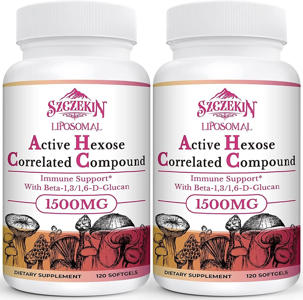 1500mg Liposomal Active Hexose Cor related Supplement,240 Soft Gels Beta-Glucans with Natural Mushroom Extract, Immune System, Ficat Function, Mentineti activitatea celulelor T-Cell & Killer