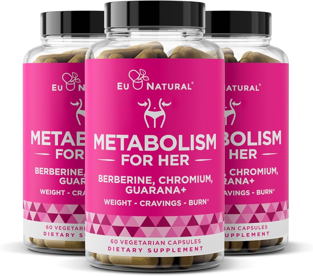 Metabolism pentru ei 3-pack Bundle - pierdere în greutate pastile pentru femei - Apetit Suppressant, Fat Burner, Booster metabolic - Combat Cravings & Lose Belly Fat - Berberine, Crom Picolinat & Guarana