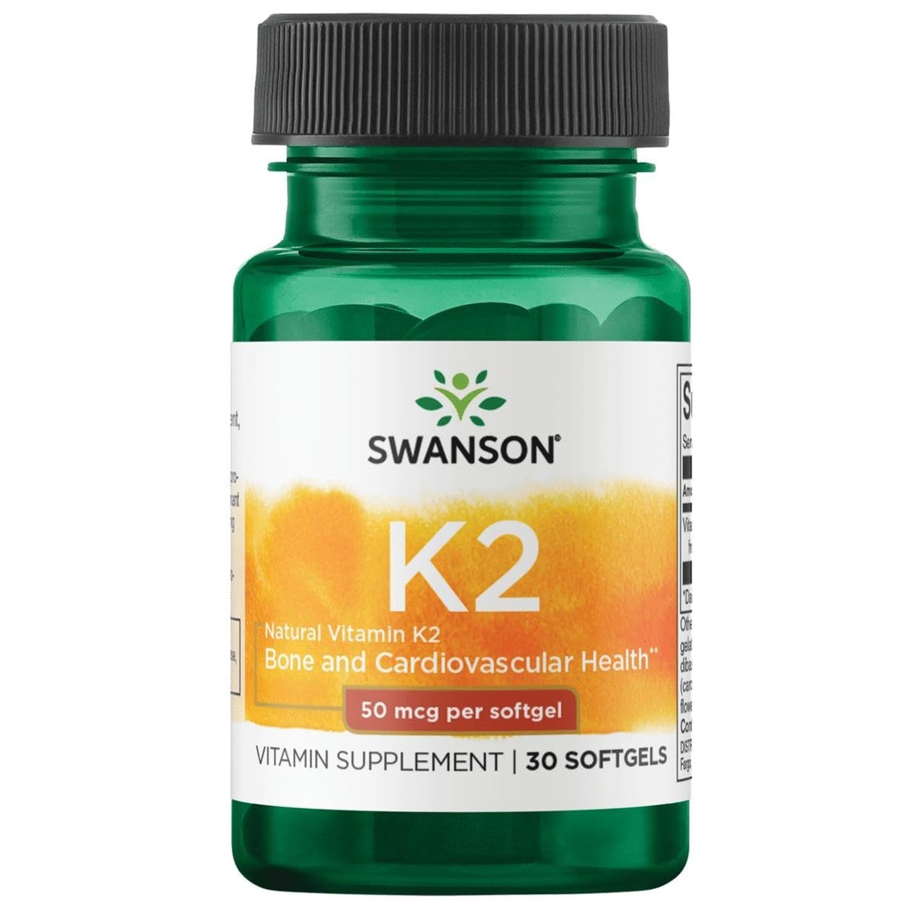 Swanson Vitamina Naturală K2 (Menachinonă-7 din Natto) 50 μg 30 Sgels (1 ambalaj)