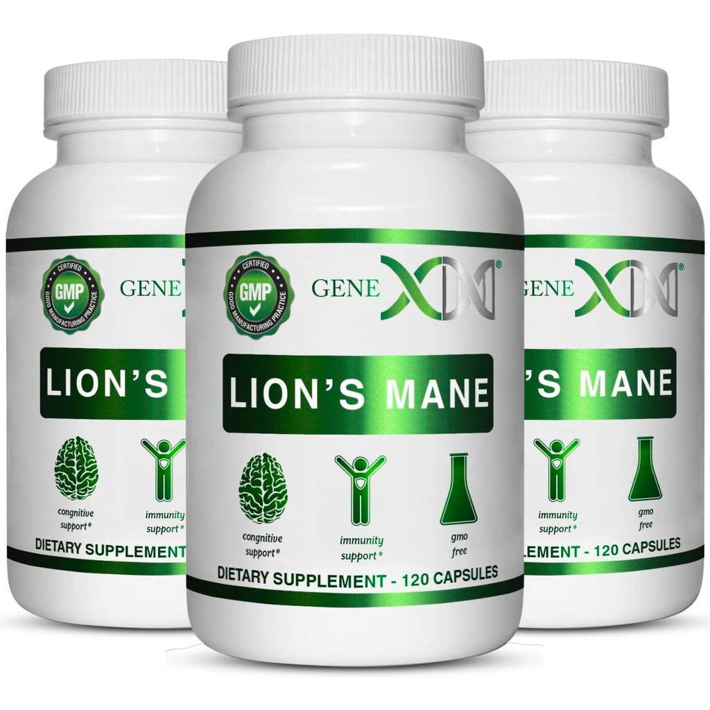 Genex Formulas Lions Mane Supliment cu 100% Lions Mane extract (3 ambalaj) - Nootrops Brain Supplement for Brain Boost, Focus, Mental Clarity, Natural Energy, 1000mg/serving - (360 capsule)