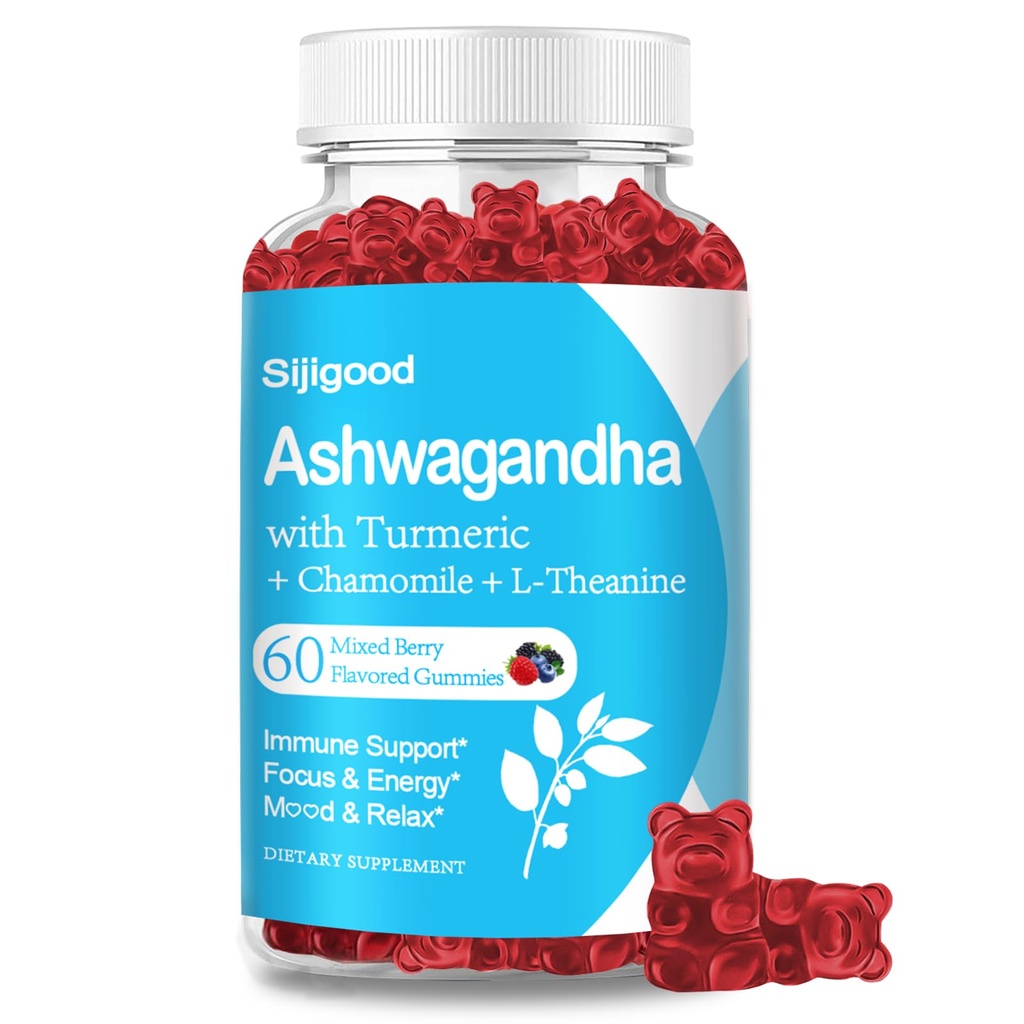 Ashwagandha Gummies cu L-theanine, Ashwa Root Supplement Gummy pentru femei, 60 Berry mixt aroma Gumies