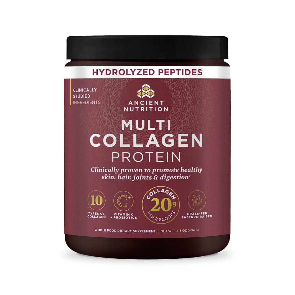 Nutriţie antică Colagen Peptides pulbere, Multi Colagen Proteine, Femei & Bărbaţi, Vitamina C, Probiotice, Hidrolized Colagen, Suporturi Piele, Articulaţii, Sanatate Gut, Nearomat, 40 Serviri