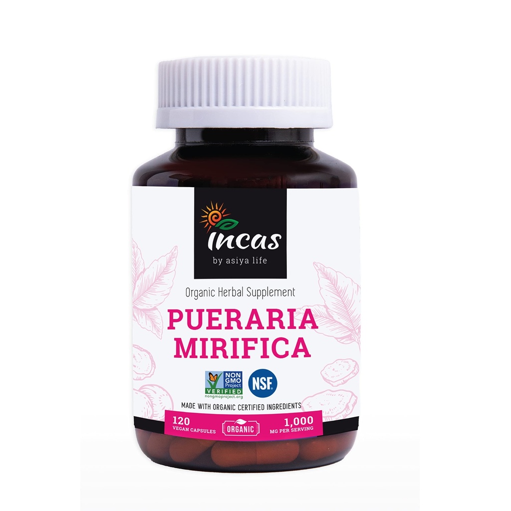 INCAS Organic Pueraria Mirifica 500mg Root Extract capsule Vegan din Thailanda Non OMG verificat promovează sănătatea femeilor, plante naturale organice