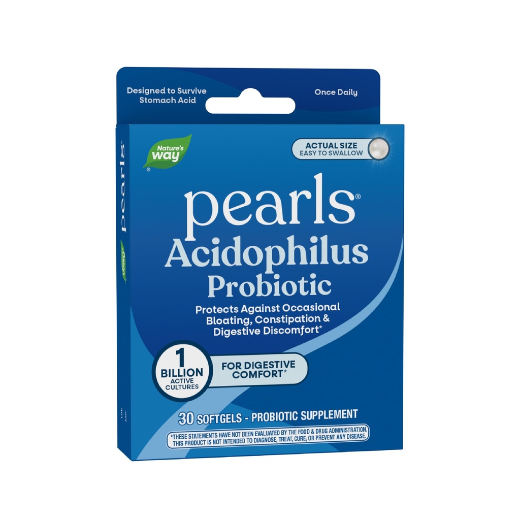 Natura's Way Acidophilus Probiotic Pearls, Suportă Digestive Balance & Gut Health, Reduce Constipație ocazională și balonare*, 1 Miliarde de culturi, 30 Softgels