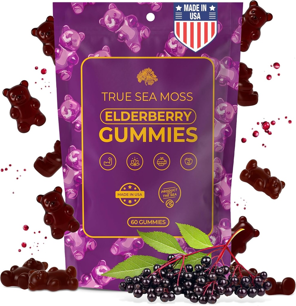 TrueSeaMoss Sea Moss Elderberry Gummies pentru adulți și copii 