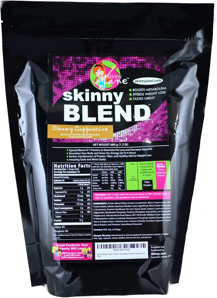Blend slab - Shake de proteine pentru femei - carbohidrat scăzut, Keto de înlocuire masă prietenos - foame Satisfăcătoare, Boost Energy - 30 Shakes - Creamy Cappuccino