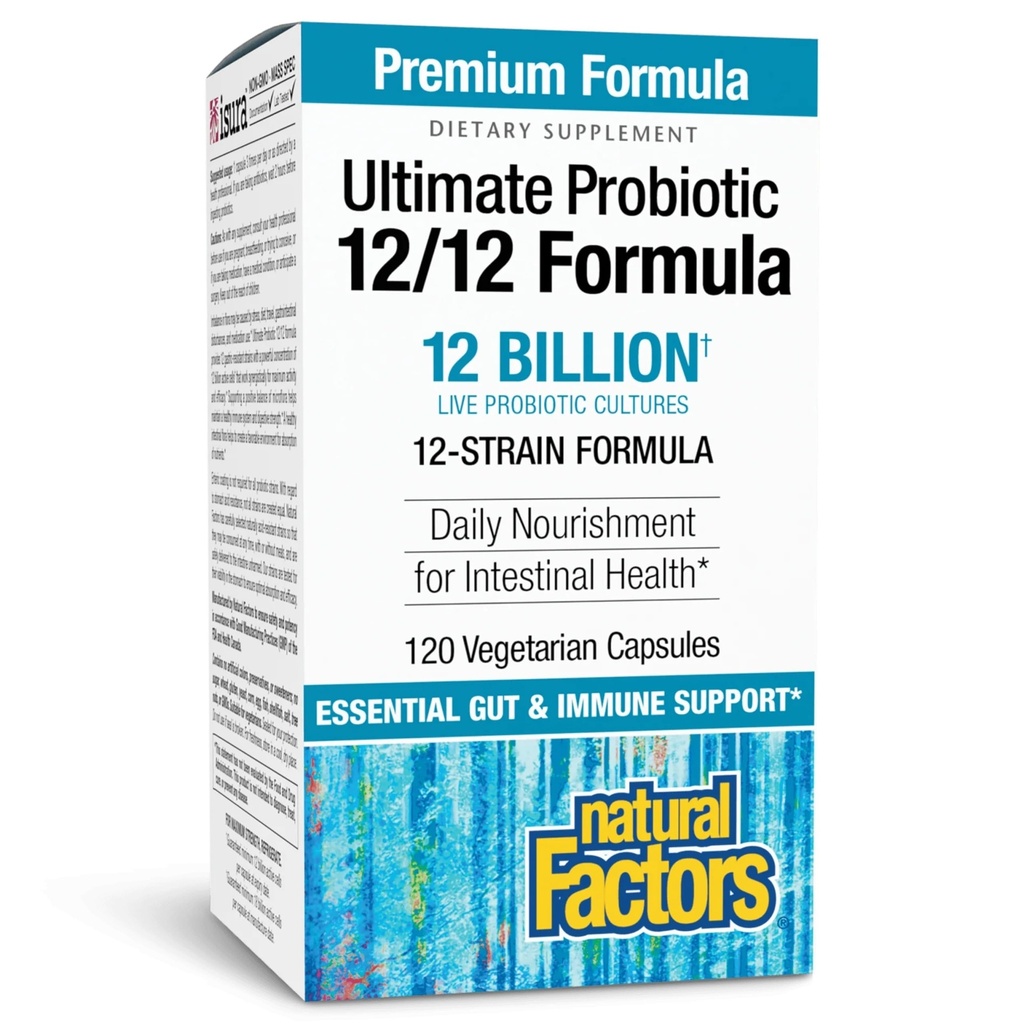 Factori naturali Probiotic Ultimate 12/12 Formula - Digestive Health Supplement with Probiotices - Imunity & Gut Health Supplement - 120 Vegetarian Capsules (120 Servings)