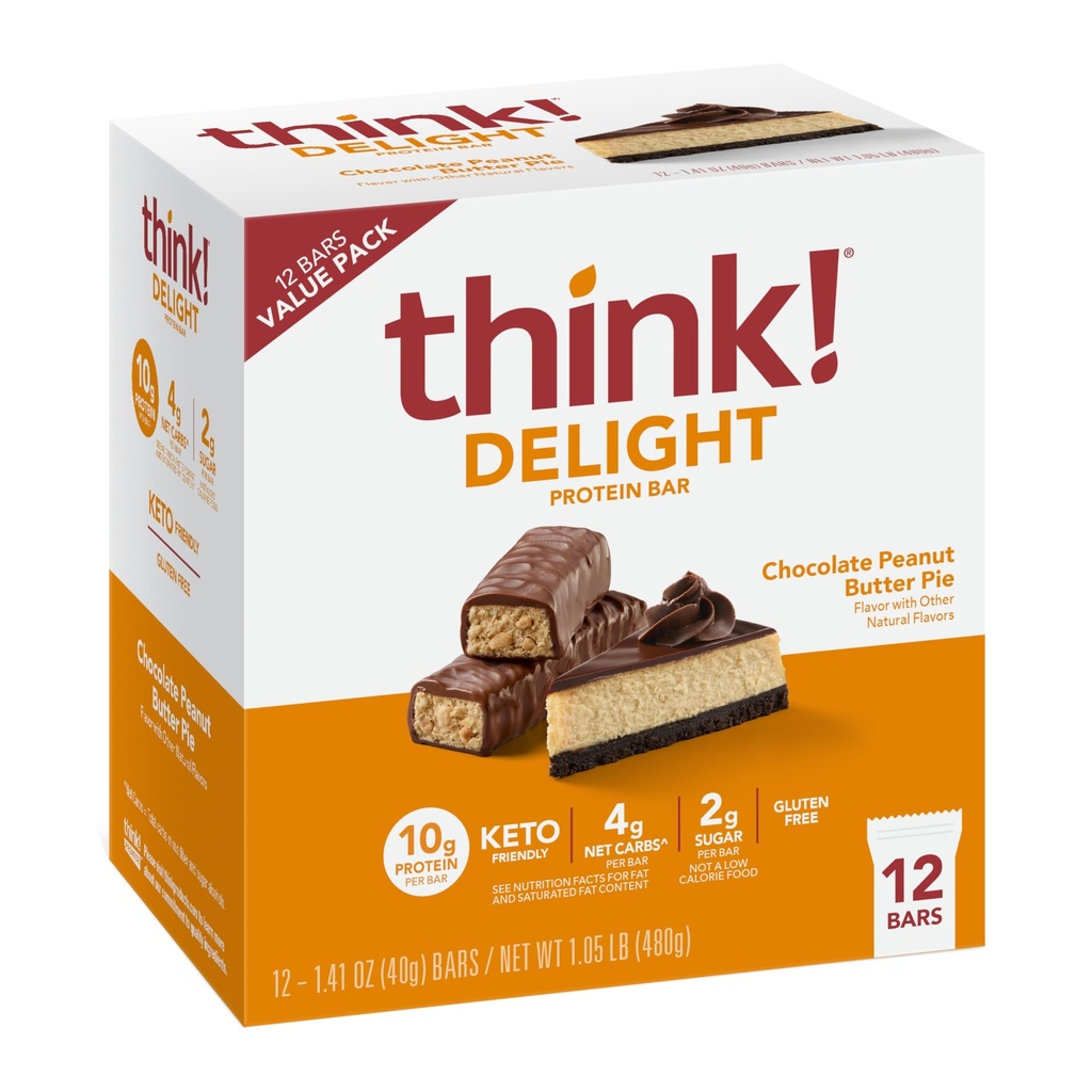 Gândeşte-te! Delicioase Baruri de proteine, ciocolata Unt de arahide plăcintă, zahăr scăzut & scăzut Carb Gluten-Free Snacks, Keto Friendly Snacks, 12 Count (Packing May Vary)