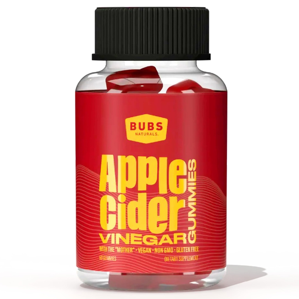 BUBS Naturals Cidru de Oțet Gumries cu mama, toate naturale Vegan ACV Gummy Vitamine, suporta dezintoxicare, Digestion & Energy Booster cu vitamine B, 60 Conte