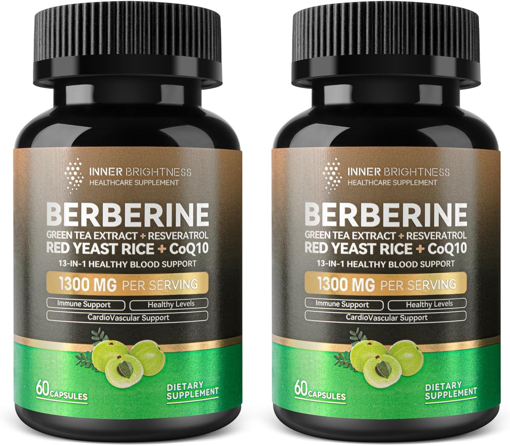 Berberine 1300mg cu extract de ceai verde, Resveratrol, Red Yeast Rice & CoQ10 
