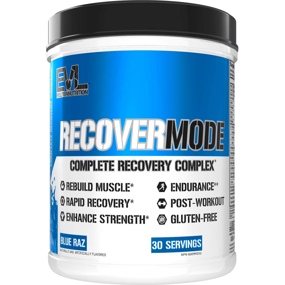Evlution Nutrition Recover Mode- Complete Post Workout cu BCAAs, Suport Imunity, Vitamina C, D & E, Electrolytes, Hidratare, Creatina, Glutamina, Beta-Alanină, L-Carnitina, 30 Serveste, Blue Raz
