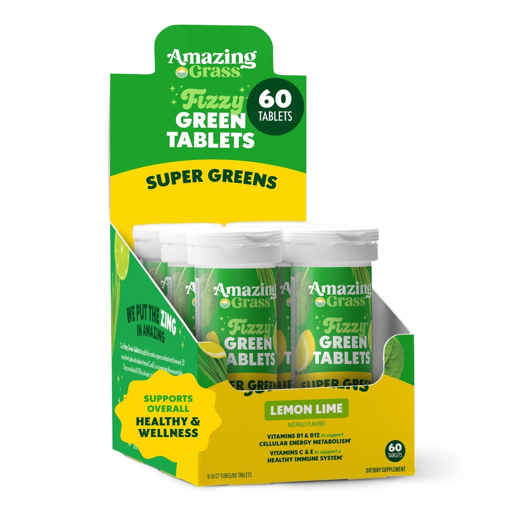 Uimitoare Iarbă Efervescent Tablete: Green Superfood de apă aroma comprimat cu antioxidanți și alcalizare verde, Lămâie, 60 Conte