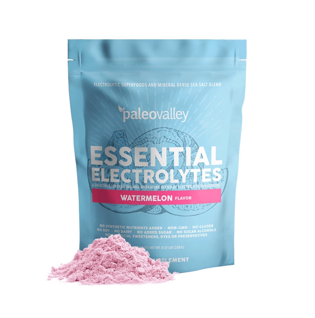 Paleovalley Essential Electrolytes pulbere - Spectrum complet Pepene verde Electrolit Pulbere pentru hidratare, energie si recuperare musculara - Fără zahăr adăugat - 28 Serviri