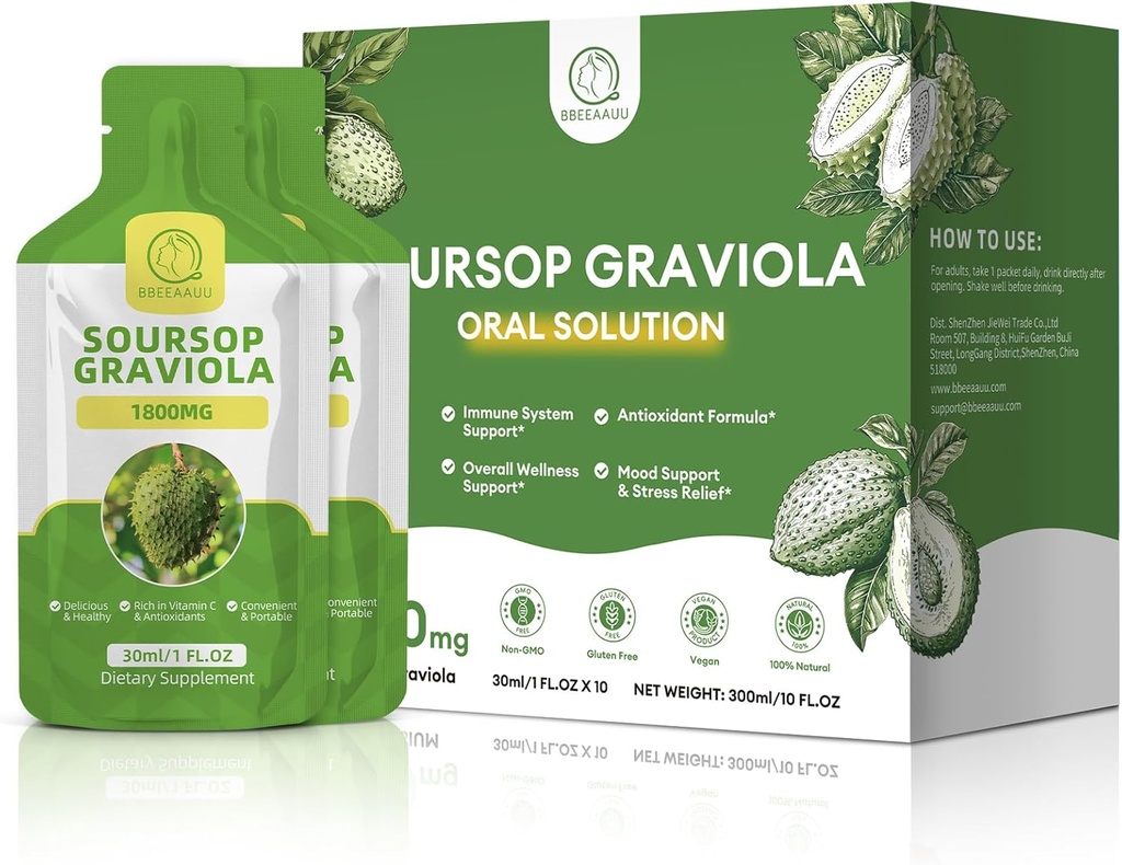 Soursop Graviola Lichid oral 10 FL.OZ, Soursop Bitters băutură pentru femei și bărbați, extract de fructe proaspete Graviola pentru celule* Regenerare, suport imun și antioxidant, aroma Ananas