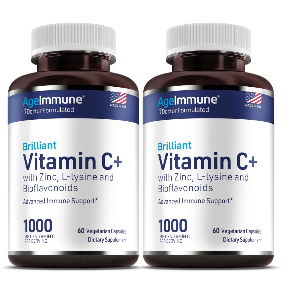 Complex de vitamina C 1000mg cu L-Lysine 500mg, Gluconat de zinc 12 mg, Bioflavonoids 300mg. Doctor Formate de magneziu Suplimente gratuite pentru suport sistem imunitar sănătos. Două sticle.(2)
