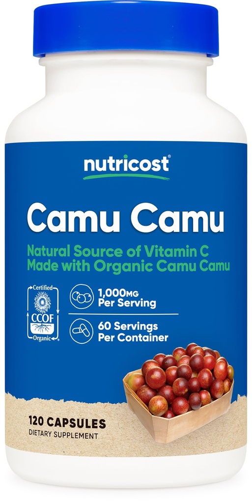 Nutricost Camu 1000mg, 120 capsule - CCOF Certified Made with Organic, Non-GMO and Gluten Free
