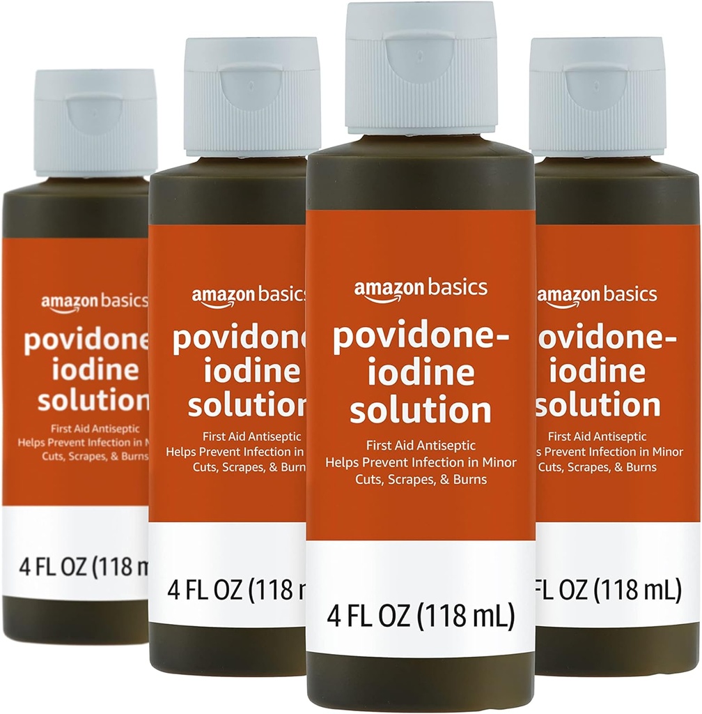 Basics Primul Ajutor Antiseptic, 10% Povidonă Soluţie Iod, 4 Ounces fluide, 4-Pack (Precedent Solimo)