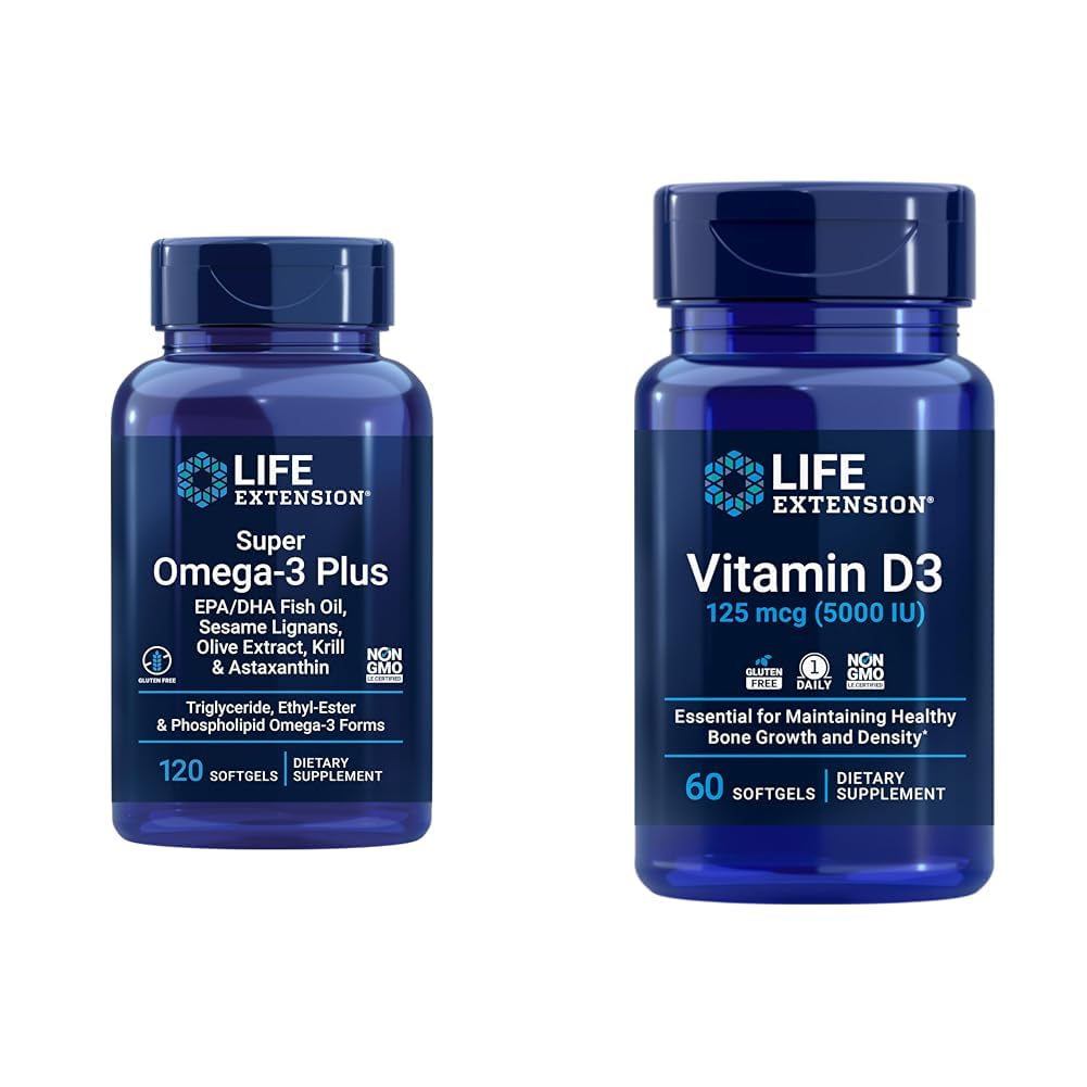 Prelungirea vieţii Super Omega-3 Plus Ulei de peşte EPA/DHA, Sesame Lignans & Vitamina D3 125 mcg (5000 UI), Sănătate osoasă, Performanţă cerebrală