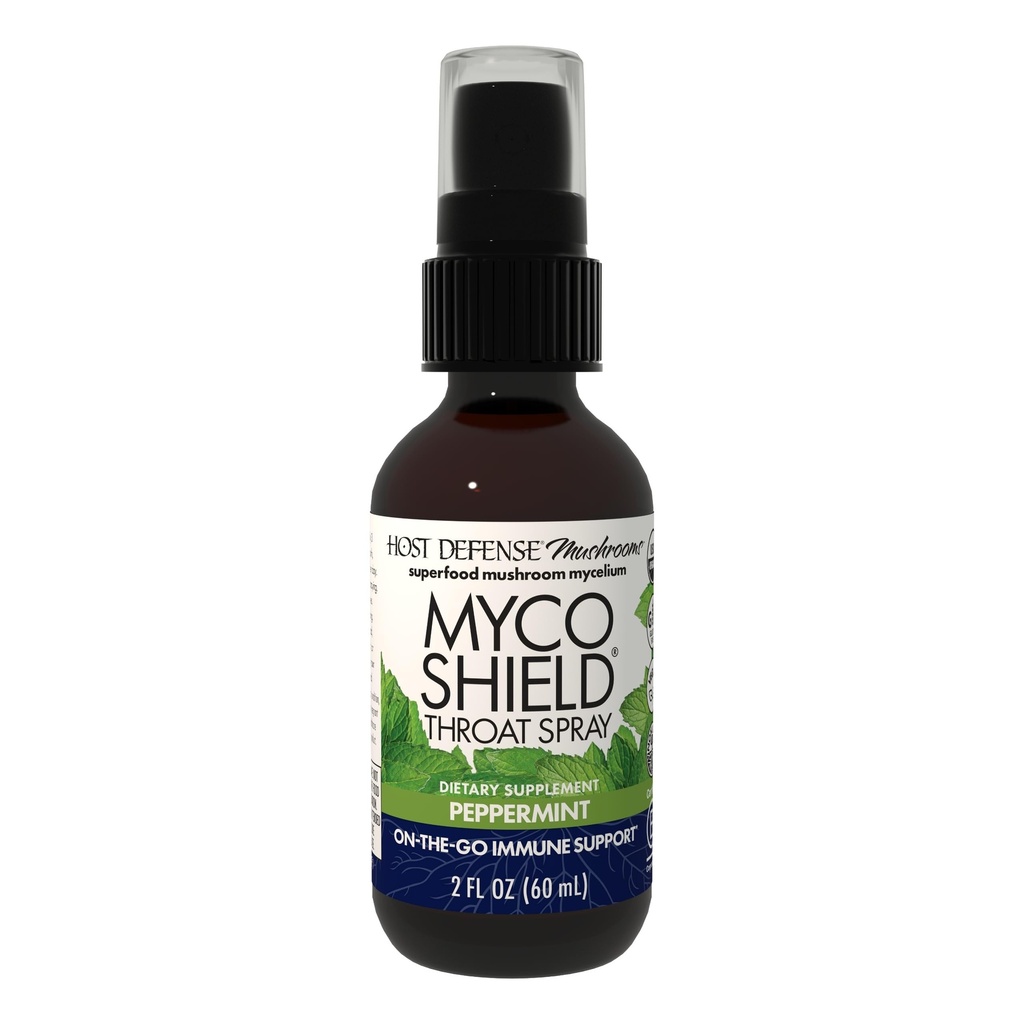 Hoste Defense MycoShield Gât Spray - Immune Health Supplement - Dietery Mushroom Supplement with Chaga, Reishi, Turcia Tail & More - On-The-Go Immune Support - Peppermint, 2 fl oz (142 Servings) *