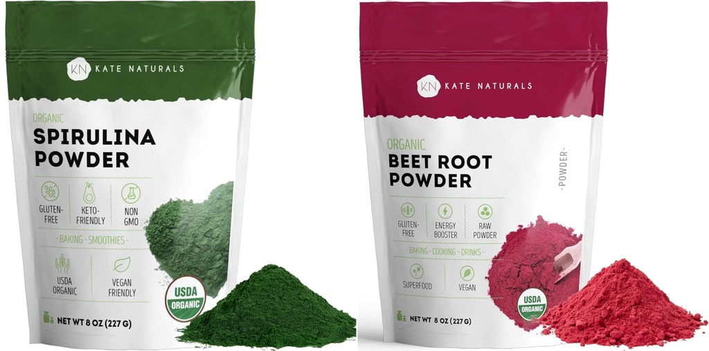 Kate Naturals Organic Spirulina pulbere și Sfeclă Root Powder Bundle