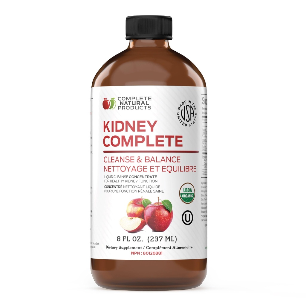 Produse naturale complete Rinichi complet - 8 oz Lichid organic pentru suport renal, Cleanse, și dezintoxicare cu cidru de mere Oțet, Lemon, & Chanca Piedra organică.