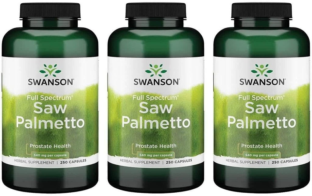 Swanson Saw Palmetto - Suplimentul vegetal Promovarea masculin Prostata de sănătate de sprijin - Suplimentul natural al părului și asistență de sănătate urinară (540 mg 250 capsule) (3 ambalaj)