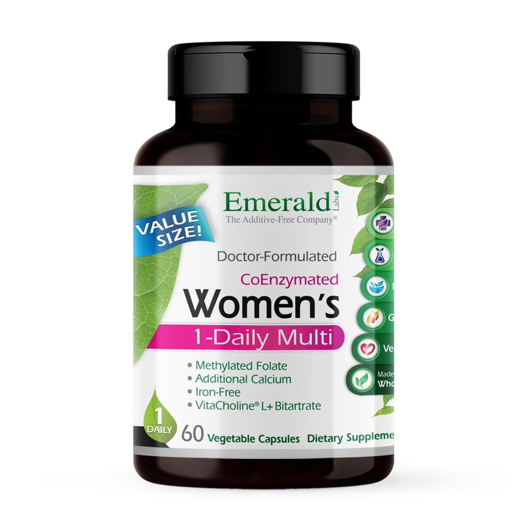 EMERALD LABS Femeii 1-Daily Multi - Multivitamine pentru femei - Include calciu, zinc, vitamina B & More - Bone & Immune Supplement* - Gluten-Free - 60 Capsule vegetale