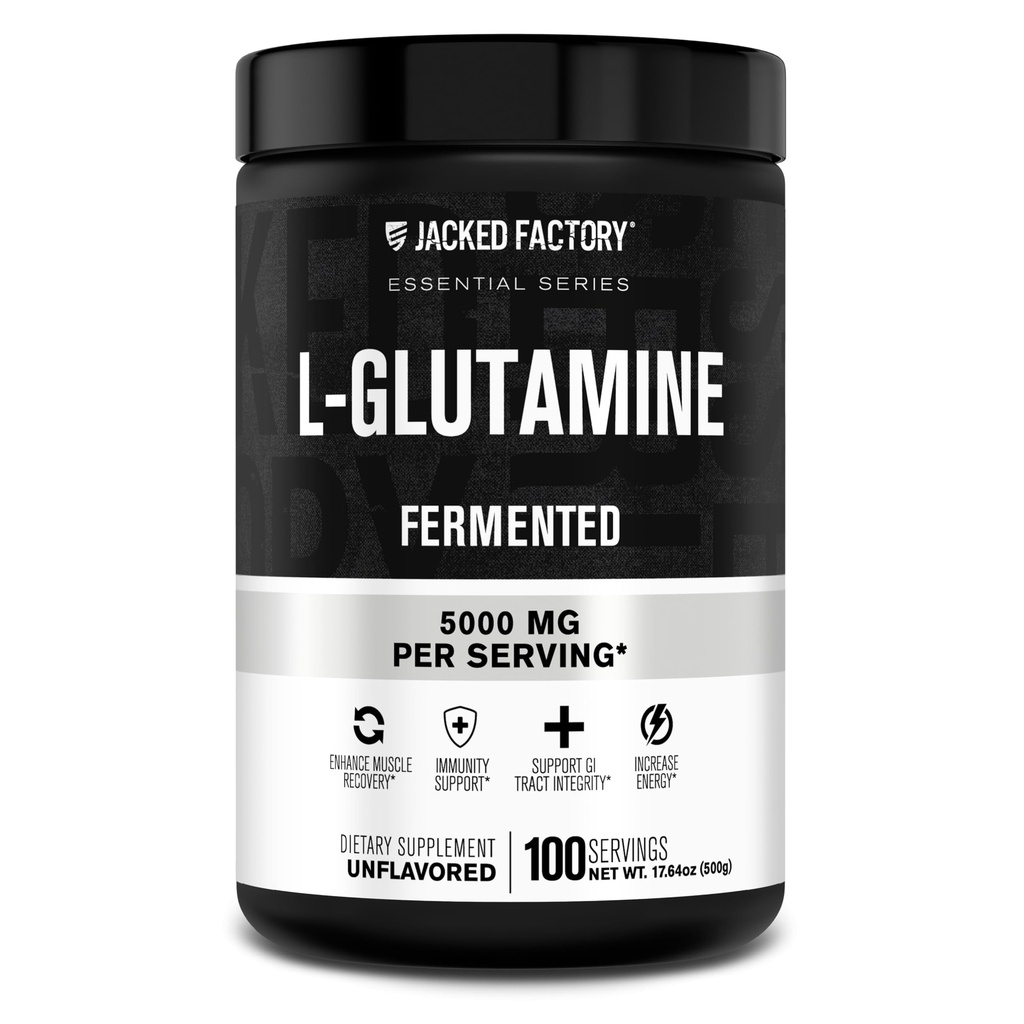 Fabrica Jacked L-Glutamine pulbere 100 Serviri - Vegan Fermentat L Glutamina Supliment pentru post antrenament Recuperare musculara, Imunitate, Digestive Sanatate 