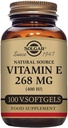 Solgar Vitamina E 268 mg (400 UI), 100 Vegetarian Softgels - Antioxidant natural, Skin & Immune System Support - Vitamina natural-sursa E - Non-GMO, Vegan, Gluten Free, Dairy Free - 100 Servings