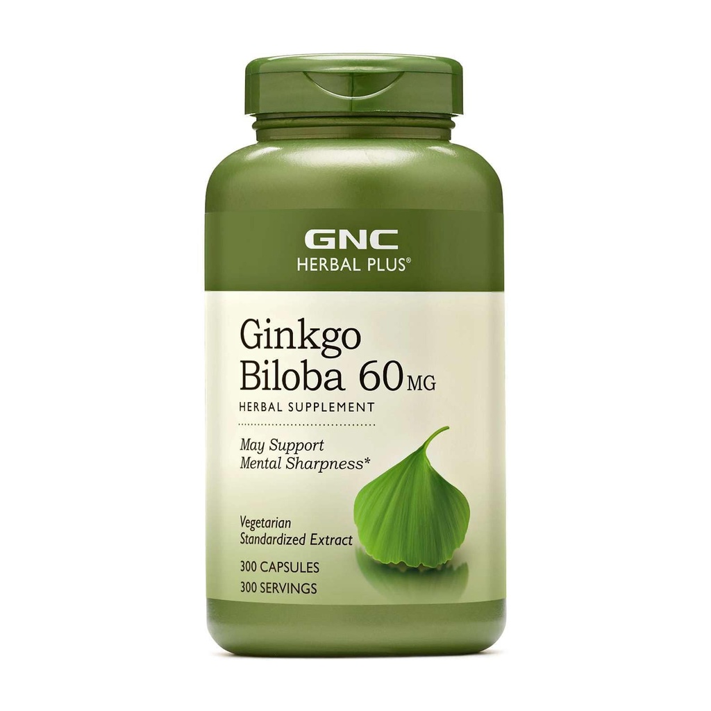 GNC Herbal Plus Ginkgo Biloba 60mg Supliment, Vegetarian, Suportă Sharpness mental, 300 Servings