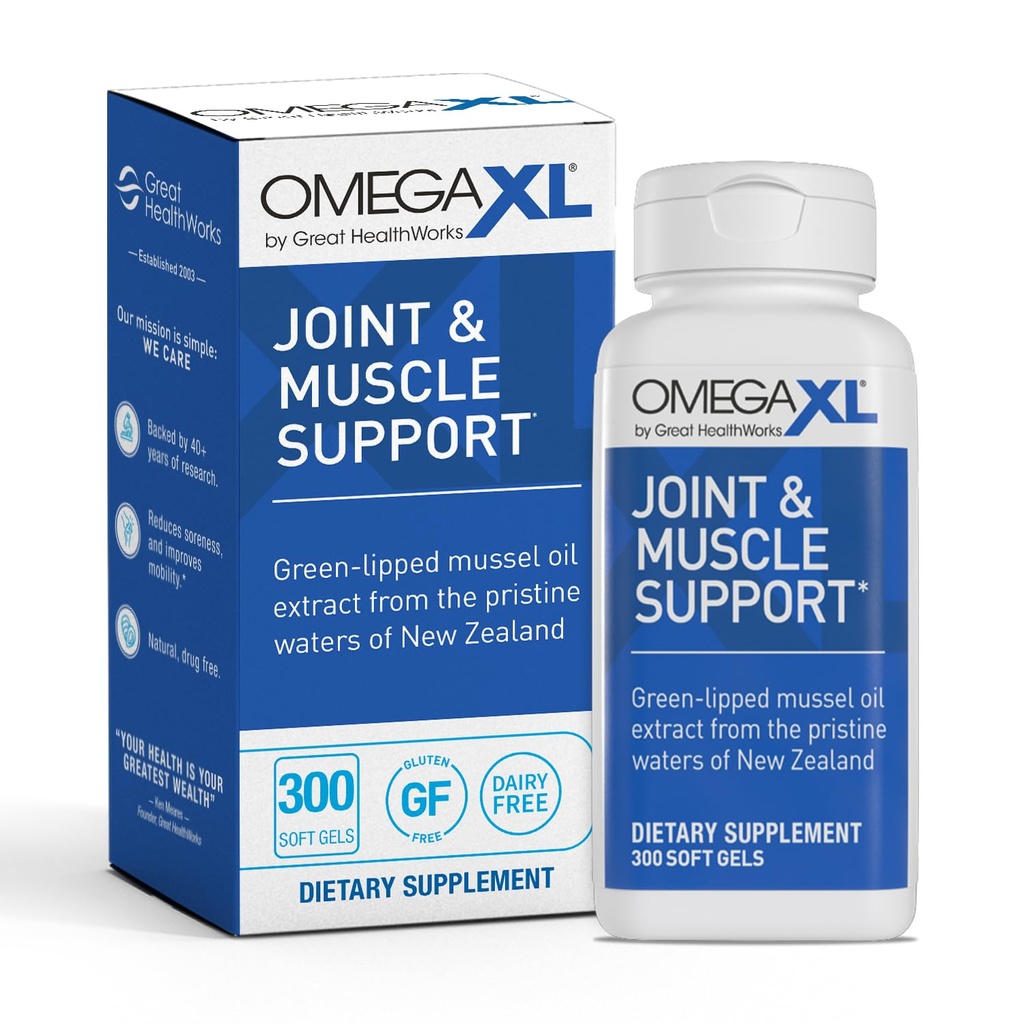 Suport comun OmegaXL - Suport muscular natural, ulei verde cu vârf Mussel, Pastile Gel moale, Drug-Free, 300 Conte