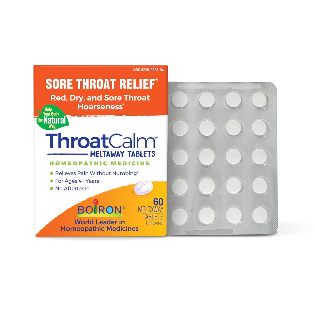 Boiron ThroatCalm Tablete pentru ameliorarea durerii de la roșu, uscat, scratchy, gât Sore și răgușeală - 60 Conte