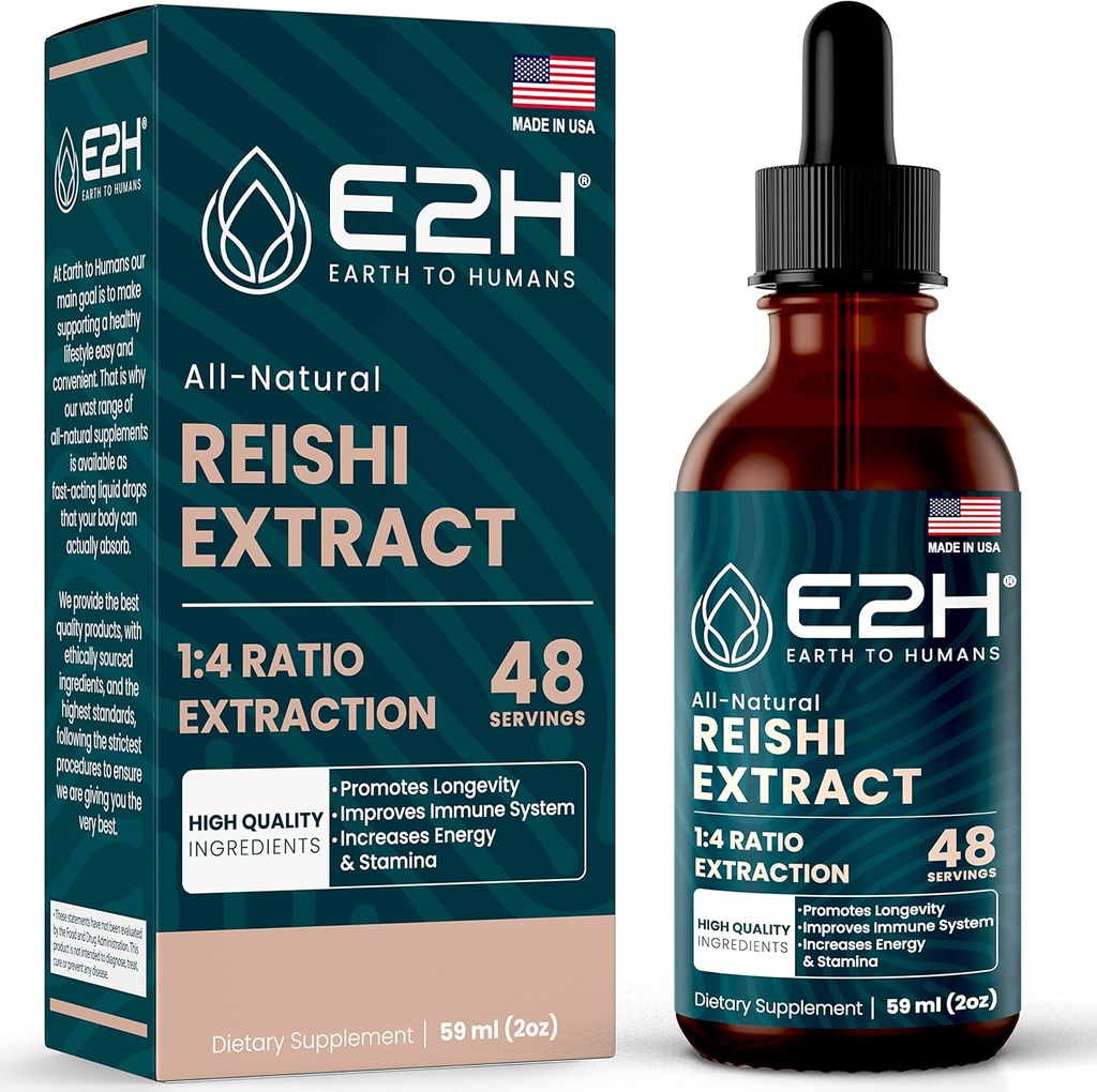 Suplimentul Reishi Mushroom - Absorbţie mai rapidă decât capsulele Reishi Mushroom sau pulbere - Extrasul nostru Reishi Mushroom promovează longevitatea - Tinctură Reishi ciuperci - 2 Fl Oz de E2H