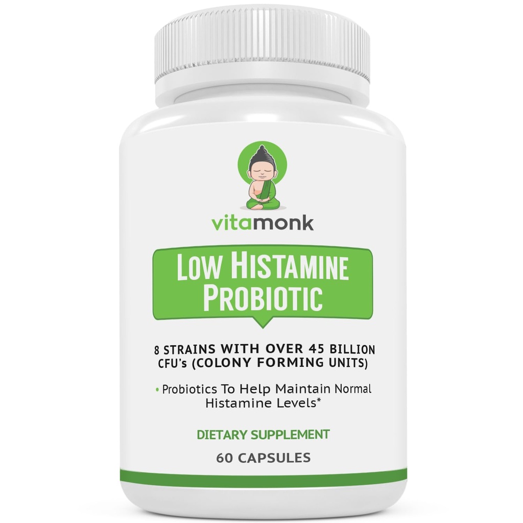 VitaMonk Probiotice Histamine scăzute lupta intoleranta histamina si suport sanatate echilibrata Gut - Histamine Probiotic gratuit pentru cei cautati imbunatatiri de sanatate cu controlul histamina -60 capsule