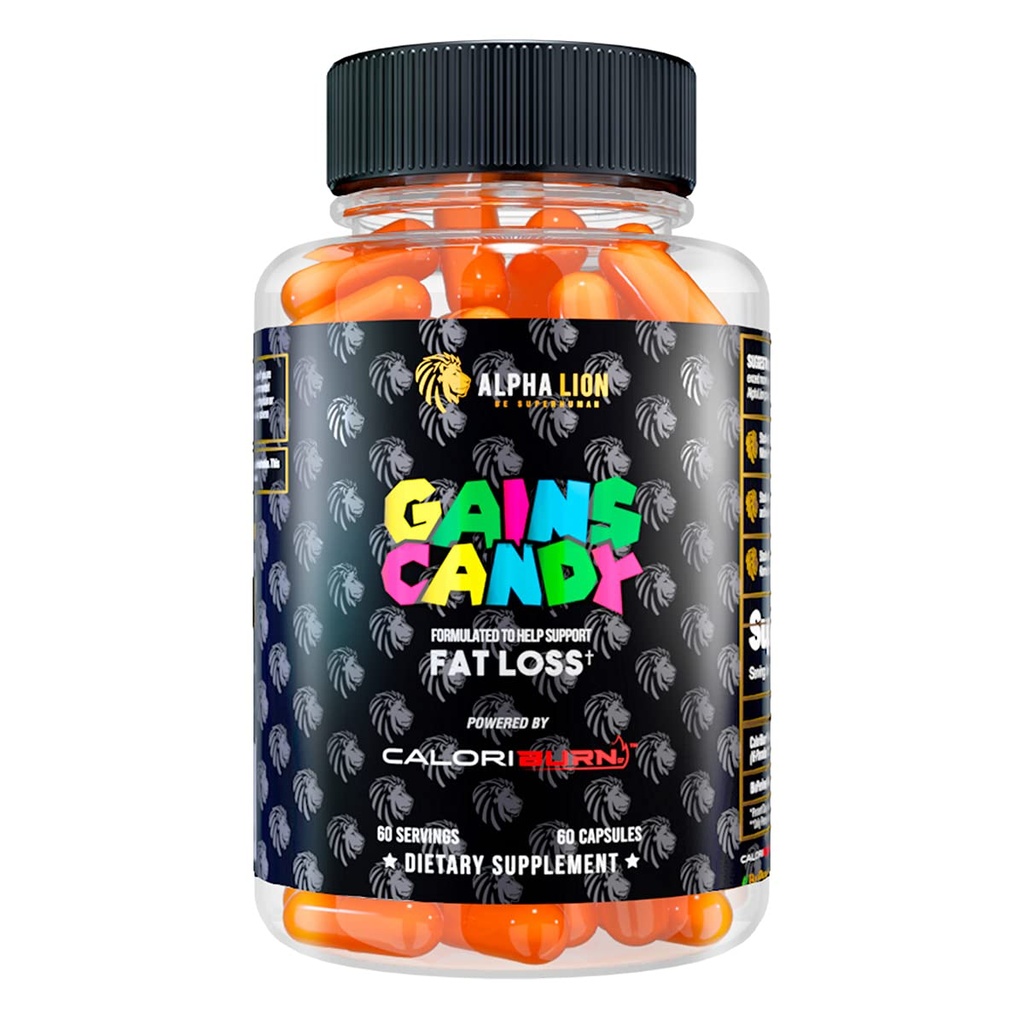 ALPHA LION Gains Candy, pastile care suporta pierderea in greutate, Suplimente energetice, 100% extract natural, Calorie Burning, Regulamente metabolice sanatoase, 60 capsule (Pierdere in grasimi - CaloriBurn®)