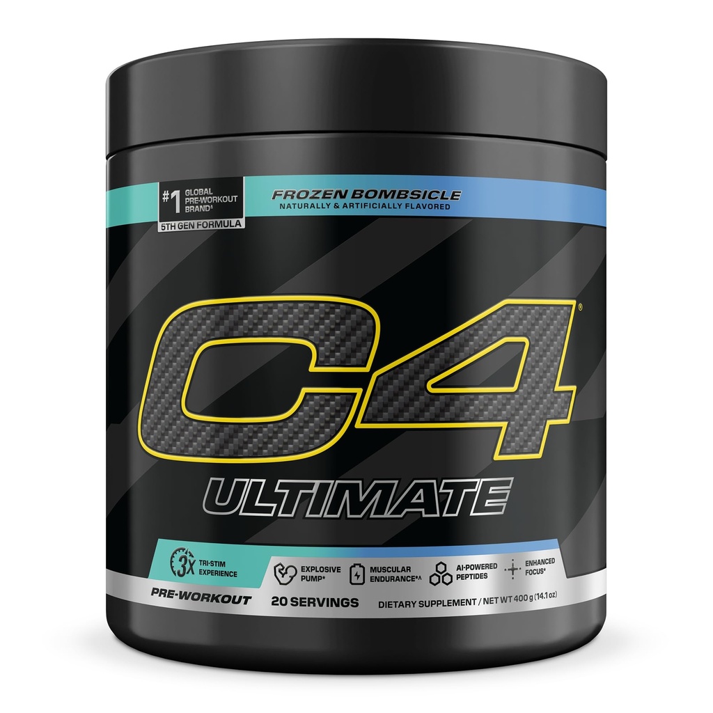 C4 Ultimate Pre Workout pulbere - Sugar Free Preworkout Suplimentul de energie pentru bărbați și femei - 300mg Cafeina + TeaCrine + Dinamine + Creatine - Frozen Bombsicle, 20 Serviri