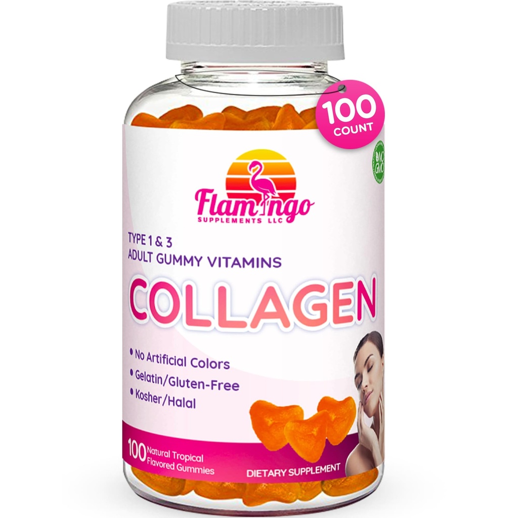 Colagen Gummies- Natural Marine Colagen pentru femei, și Bărbați- Colagen Suplimente pentru păr de piele, Nails- Hydrolyzed Tip 2 & 1 3- Înlocuiți pastile și pulberi - No Gelatină, Kosher, Halal- 100 Ct.